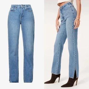 Good American GOOD BOY JEAN 8 Size 29 Women GB999TFT BLUE941 Boot Slit $139 NEW